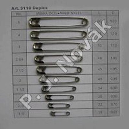Safety pins silver No.2/0 - 22/0,7mm /kt=50x12 =600pcs